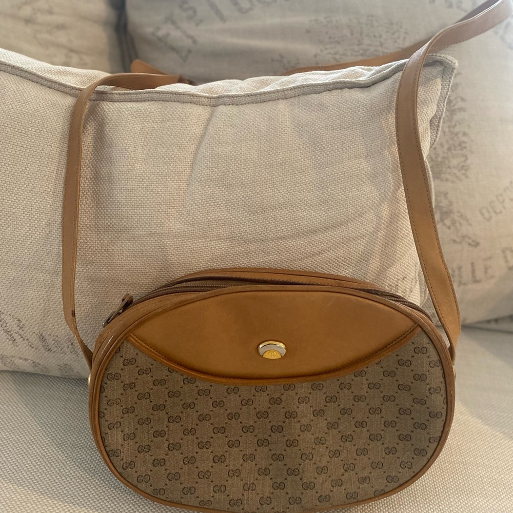 Tan and Brown Vintage Gucci Crossbody Bag